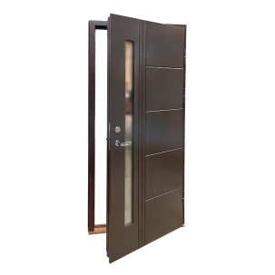 Vienvėrės lauko durys su stiklu, LSC T Rudo beržo spalvos , 980x2080 mm, dešinė