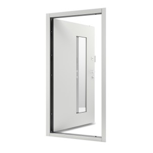Vienvėrės lauko durys su stiklu, LSC T Raudonmedžio spalvos, su dviem užraktais, 980x2080 mm, dešinė