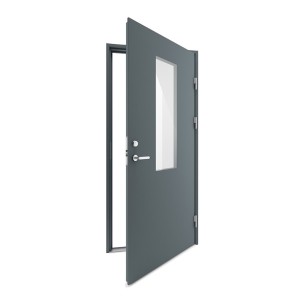 Vienvėrės metalinės durys su stiklu, DSA Light, RAL 7011 spalvos, su vienu užraktu, 970x2090 mm, dešinė