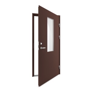 Vienvėrės metalinės durys su stiklu, DSA Light, RAL 8017 spalvos, su vienu užraktu, 970x2090 mm, dešinė