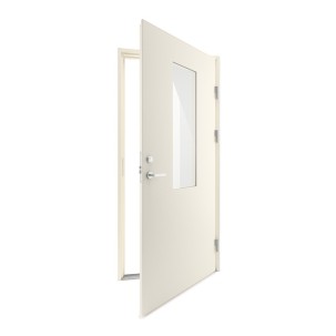 Vienvėrės metalinės durys su stiklu, DSA Light, RAL 9010 baltos spalvos, su vienu užraktu, 970x2090 mm, dešinė