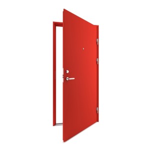 Vienvėrės metalinės durys su stiklu, DSA Light, RAL 3000 raudonos spalvos, su vienu užraktu, 970x2090 mm, dešinė