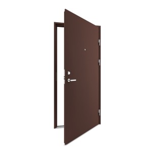 Vienvėrės metalinės durys su stiklu, DSA Light, RAL 3000 raudonos spalvos, su vienu užraktu, 970x2090 mm, dešinė