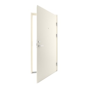 Vienvėrės metalinės durys su stiklu, DSA Light, RAL 3000 raudonos spalvos, su vienu užraktu, 970x2090 mm, dešinė