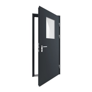 Vienvėrės metalinės durys su stiklu, DSA3 RAL 7016 spalvos, su stiklu, 970x2090 mm, dešinė