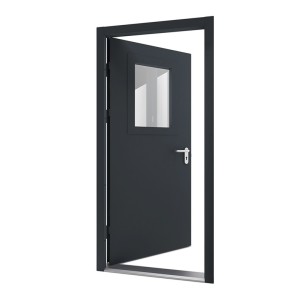 Vienvėrės metalinės durys su stiklu, DSA3 RAL 7016 spalvos, su stiklu, 970x2090 mm, dešinė