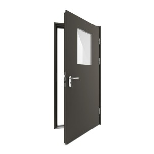 Vienvėrės metalinės durys su stiklu, DSA3 RAL 7022 spalvos, su stiklu, 970x2090 mm, dešinė