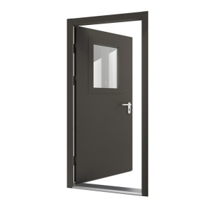 Vienvėrės metalinės durys su stiklu, DSA3 RAL 7022 spalvos, su stiklu, 970x2090 mm, dešinė