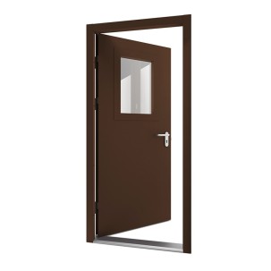 Vienvėrės metalinės durys su stiklu, DSA3 RAL 8014 spalvos, su stiklu, 970x2090 mm, dešinė