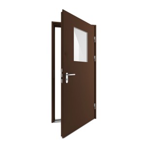 Vienvėrės metalinės durys su stiklu, DSA3 RAL 8014 spalvos, su stiklu, 970x2090 mm, dešinė