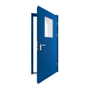 Vienvėrės metalinės durys su stiklu, DSA3 RAL 5010 spalvos, su stiklu, 970x2090 mm, dešinė