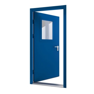 Vienvėrės metalinės durys su stiklu, DSA3 RAL 5010 spalvos, su stiklu, 970x2090 mm, dešinė