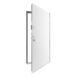 Vienvėrės buto durys, LYDER baltos spalvos, saugios su dviem užraktais, 860x2050 mm, dešinė