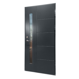 Vienvėrės lauko durys su stiklu, LSC T Antracito spalvos, 980x2080 mm, dešinė