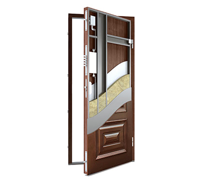 Lauko durys su maksimaliai sumažintu šilumos laidumu, medžio spalvos, rudos spalvos. Asmodas deltageneral