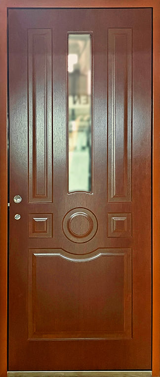 Ąžuolo durys, lauko durys su stiklu, rudos durys.